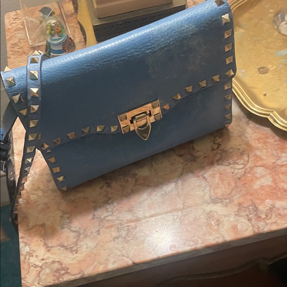 Authentic Valentino Garavani used Blue Studded Crossbody Bag - Picture 14 of 16